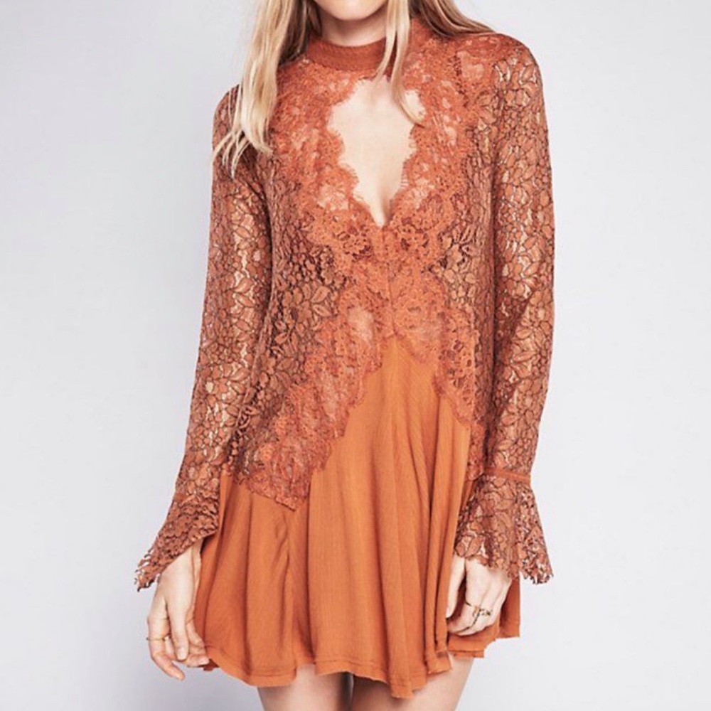 Free People Secret Origins Pieced Lace Tunic Dress